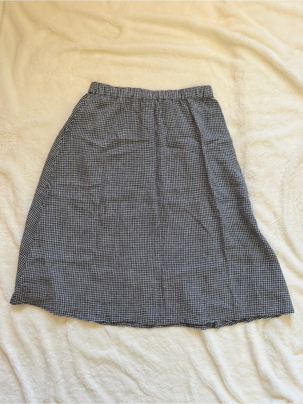 Eileen Fisher Puckered Organic Linen Gingham Midi Skirt - A line - Medium - Picture 13 of 13